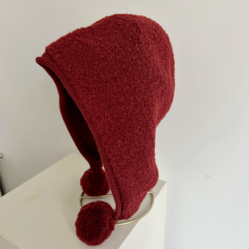 羊毛带球球女士护耳帽保暖透气针织帽毛线帽冬季红色灰色显脸小,淘宝优惠券,粉丝福利购,淘宝优惠卷