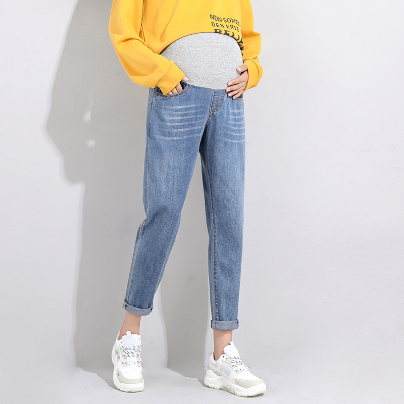 孕妇春秋外穿网红宽松潮妈牛仔裤 佐美涵孕妇打底裤