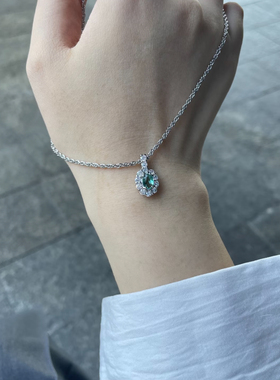 一抹沁绿~Apical设计师款绿色椭圆镶钻项链女精致吊坠高级锁骨链