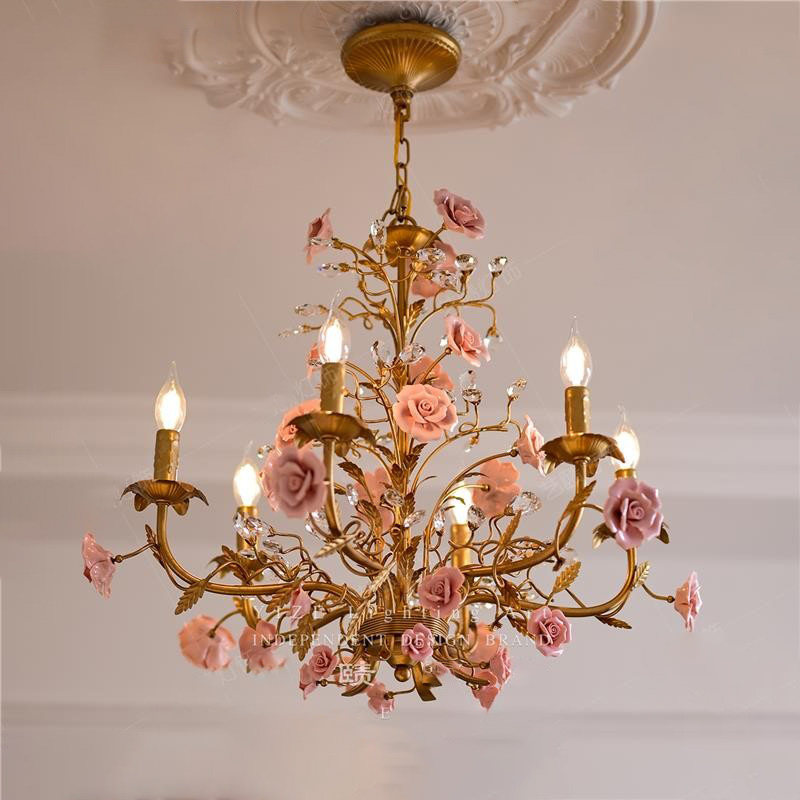 法式复古田园吊灯玫瑰花服装店客餐厅蜡烛灯美式乡村儿童房卧室灯,淘宝优惠券,粉丝福利购,淘宝优惠卷