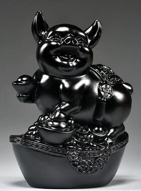 黑耀石猪摆件黑墨玉色十二生肖猪吉祥物客厅补角装饰工艺品摆设