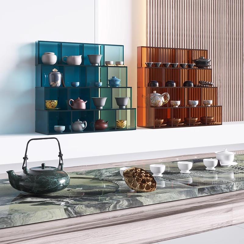 茶具茶杯架茶架现代博古架紫砂壶桌面收纳层架多宝阁压克力展示架 - 图2