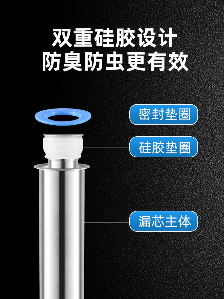 不锈钢断层地漏芯防臭下水道深水封延伸管加长专用内芯卫生间淋浴 - 图1