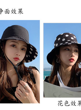 盆帽出游甜美女春夏圆点双面
