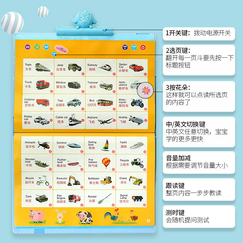 发声玩具挂画识字益智有声拼音儿童绘本启蒙英语中英文点读画本图-图1