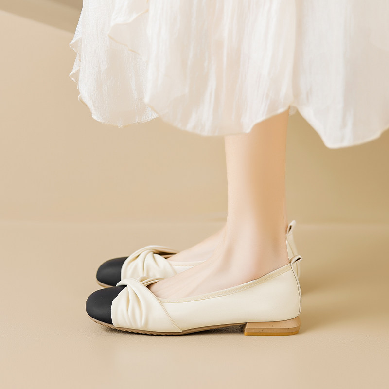真皮单鞋女2025夏季新款豆豆鞋法式平底软底浅口温柔大码玛丽珍鞋,淘宝优惠券,粉丝福利购,淘宝优惠卷