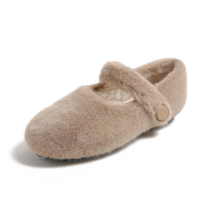 玛丽珍毛毛鞋女外穿2025年冬季新款加绒平底豆豆鞋圆头一字带棉鞋,淘宝优惠券,粉丝福利购,淘宝优惠卷
