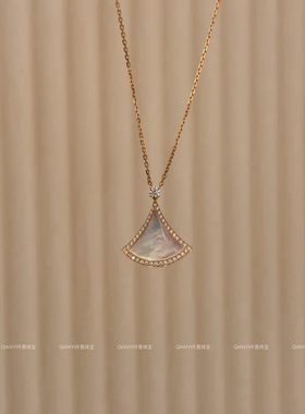 QIANYI仟意珠宝【奢华系列】白富美白贝母扇形镶钻气质玫瑰金项链