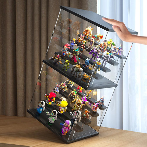 盲盒收纳展示架泡泡玛特透明陈列盒摆放架手办模型立牌防尘娃盒 - 图0