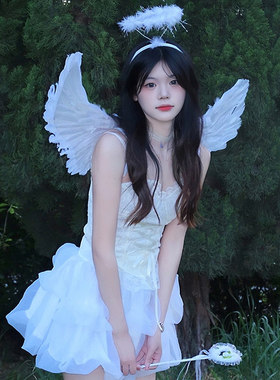 白色天使翅膀羽毛cosplay万圣节儿童服装饰女童套装表演道具服饰