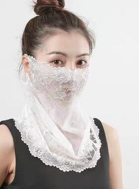 防晒面纱女夏季全脸防紫外线冰丝遮阳口罩薄款护颈围脖脖套挂耳