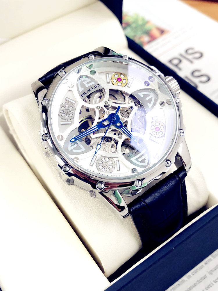 欧美炫酷复古全自动镂空男士机械表 木阔国产腕表