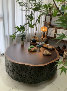 原木茶几圆墩落地茶几树墩茶几原木茶空间