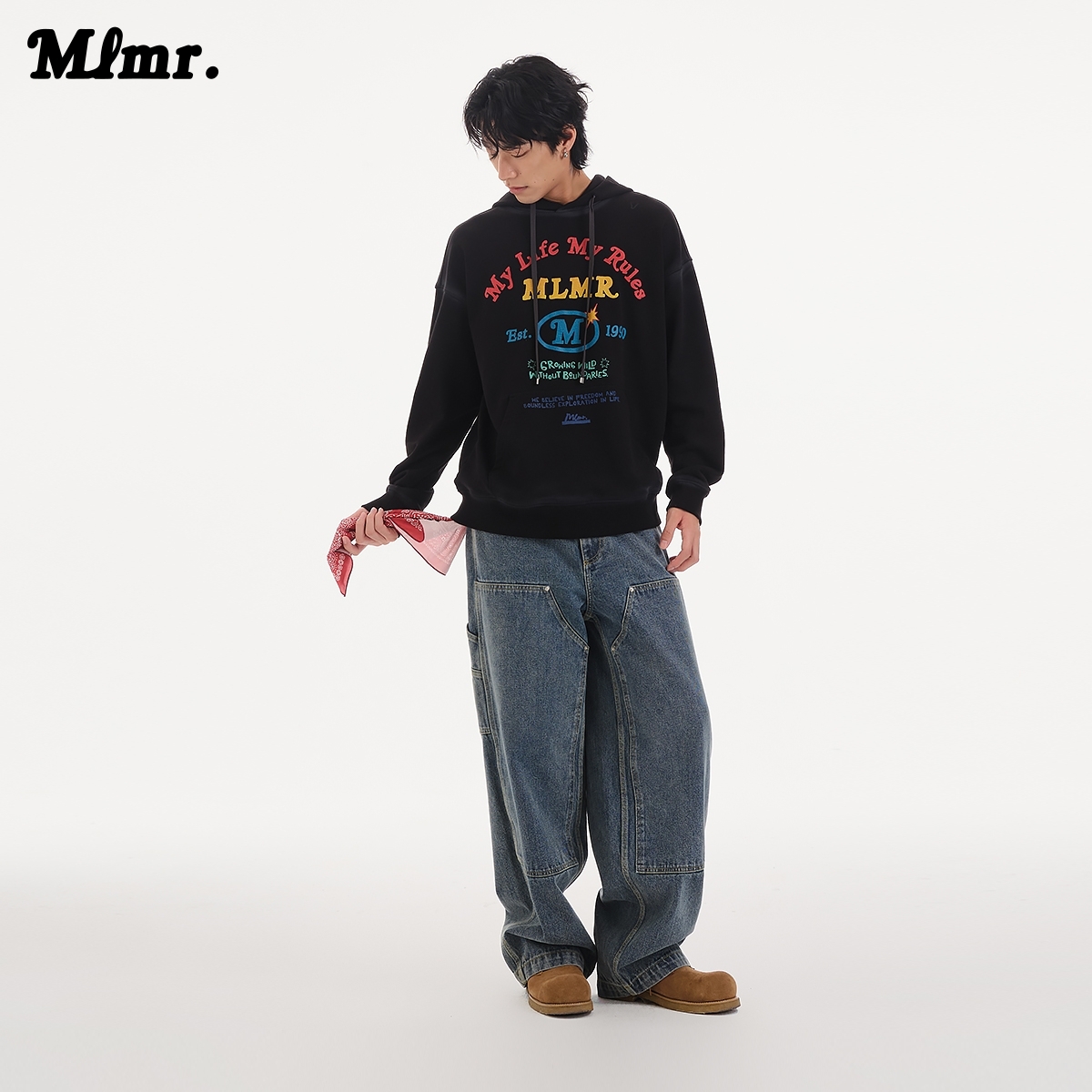 MLMR秋舒适复古风肌理感胶印水洗做旧渐变连帽卫衣男女同款男装