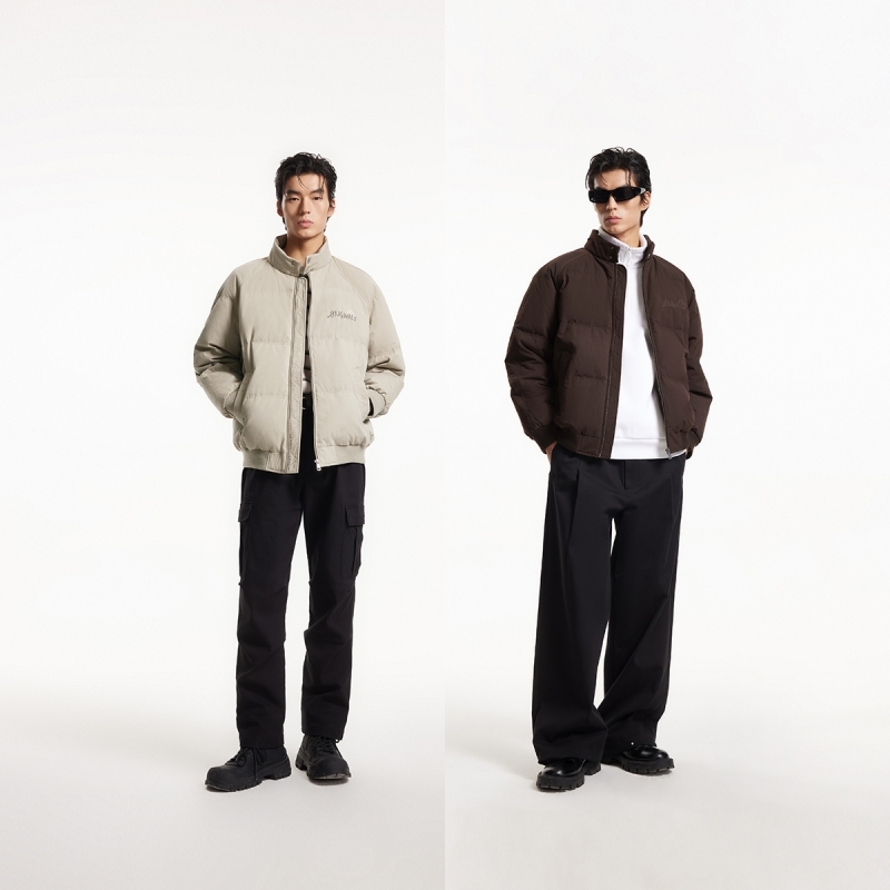 杰克琼斯outlets冬季新款刺绣贴布设计立领宽松羽绒服外套男款