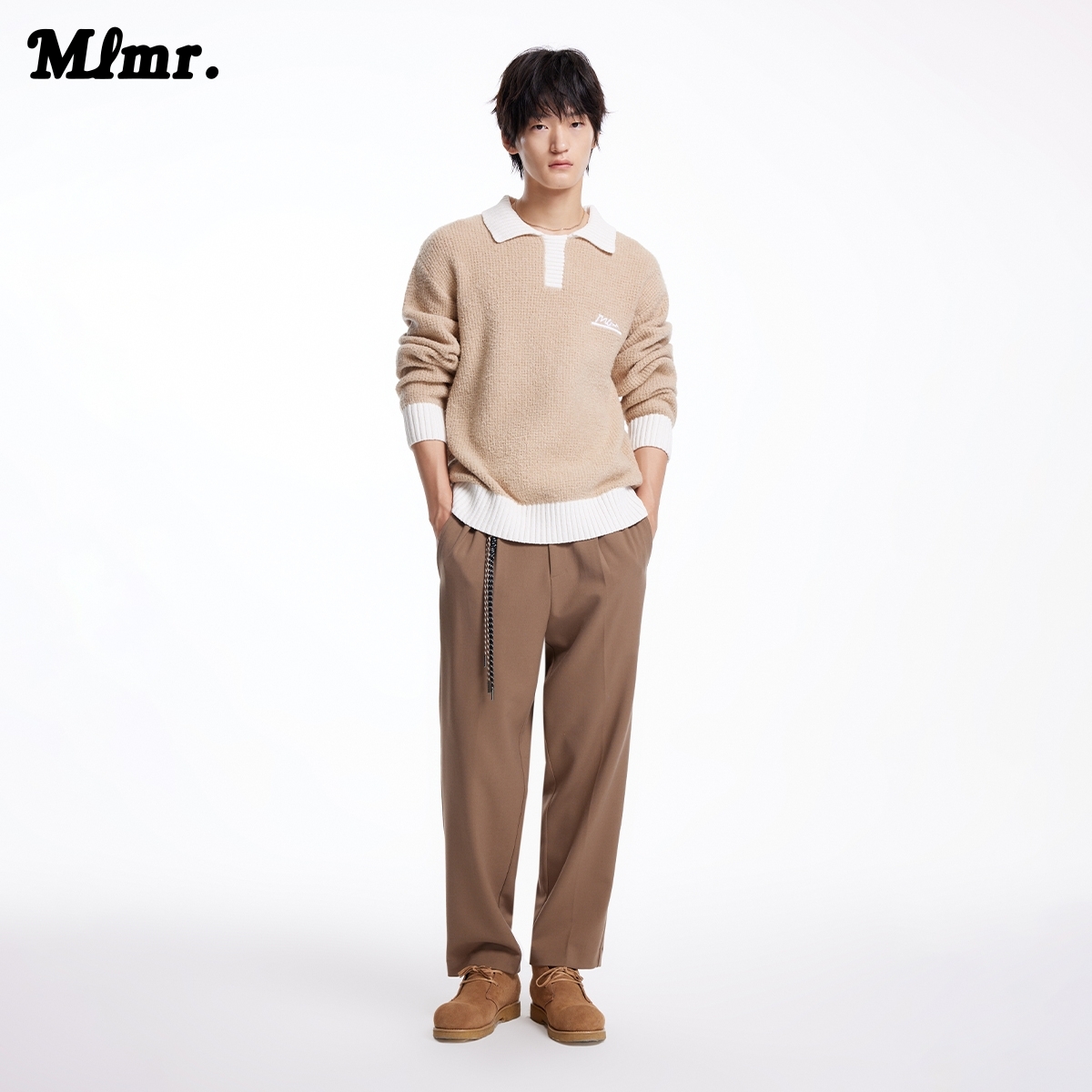 MLMR秋舒适简约毛衣胸前手写字体刺绣装饰长袖针织衫男女同款男装