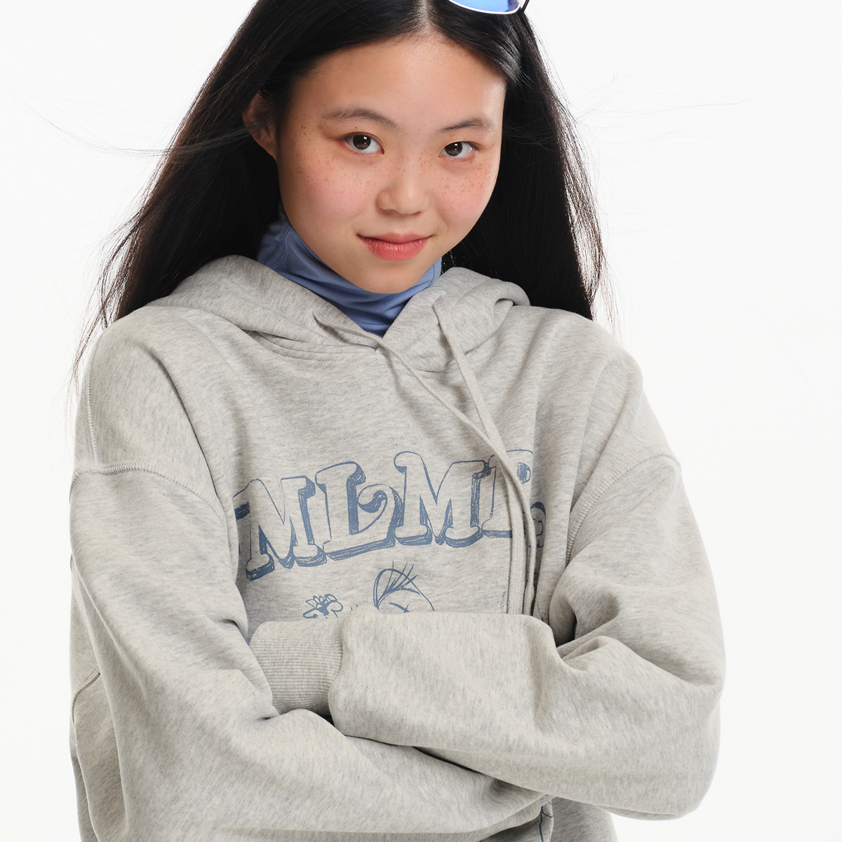 MLMR秋季宽松舒适胸前趣味胶印图案抽绳连帽卫衣上衣男女同款男装