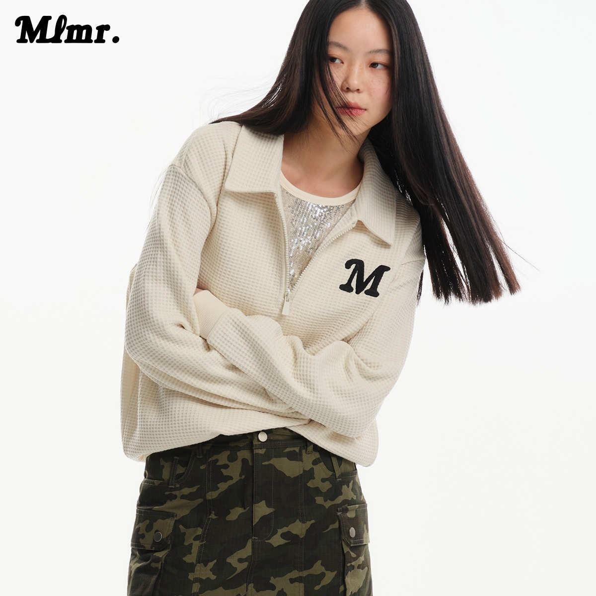 MLMR秋季舒适潮简约学院风时尚翻领半开拉链门襟卫衣男女同款男装