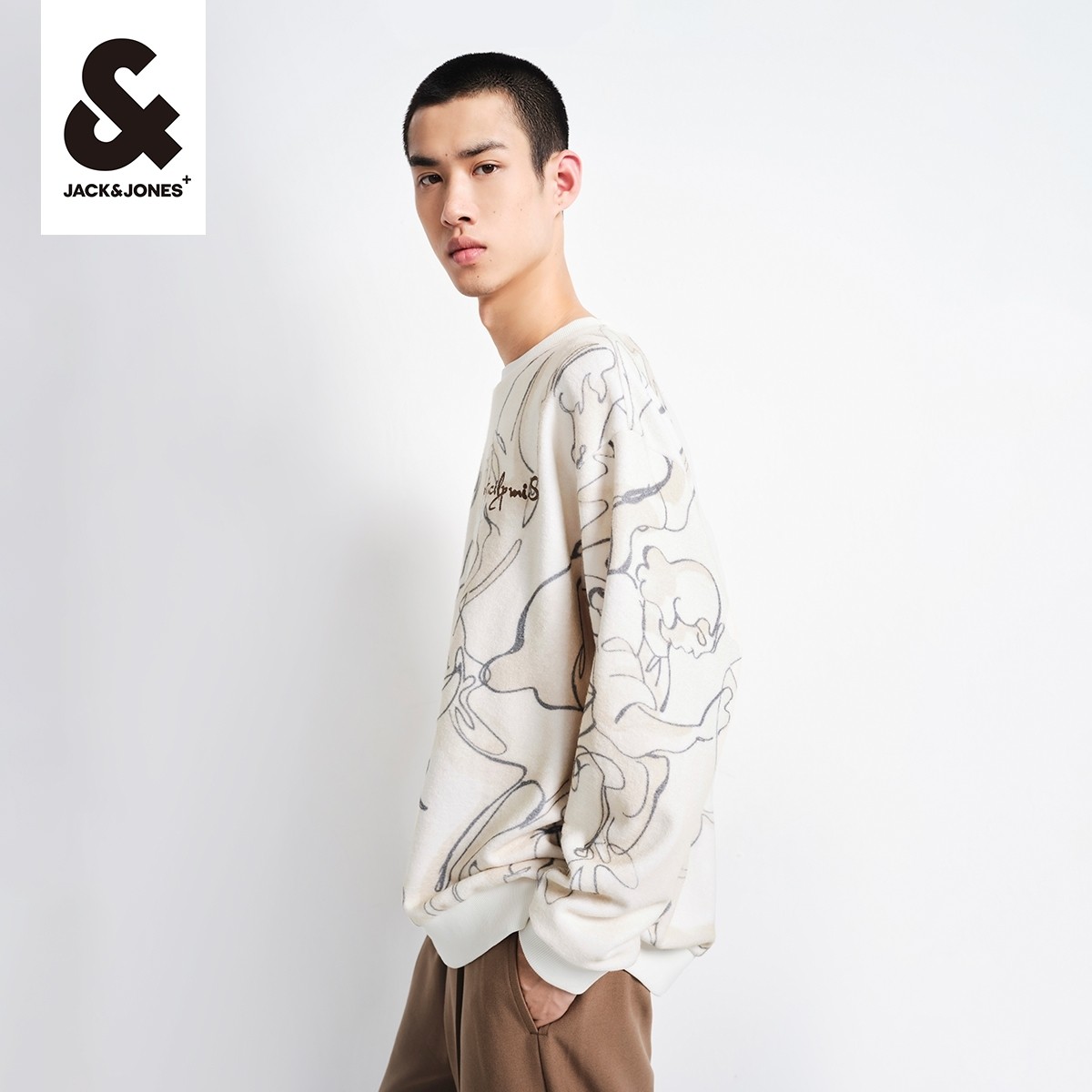 杰克琼斯秋季新款卫衣潮男通勤百搭满印圆领长袖宽松上衣休闲男装,淘宝优惠券,粉丝福利购,淘宝优惠卷