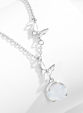 S925纯银白玉髓灵动秘境蝴蝶项链