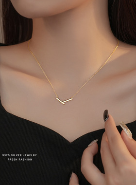 s925纯银几何V形项链女极简不规