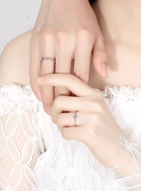 S999纯银绾青丝情侣戒指男女款一