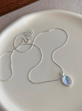 天然海蓝宝月光石S925纯银项链in