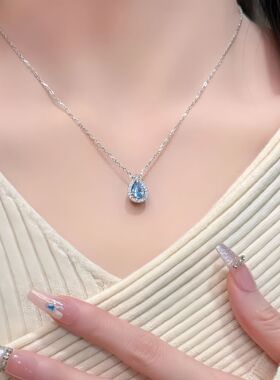 S999足银蓝眼泪项链轻奢小众时尚