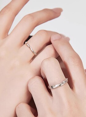 S999足银情侣戒指双生结锆石戒指