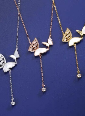 S925纯银蝶舞翩翩项链甜美百搭时