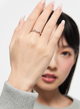 S925连理枝情侣对戒镶锆纯银戒指