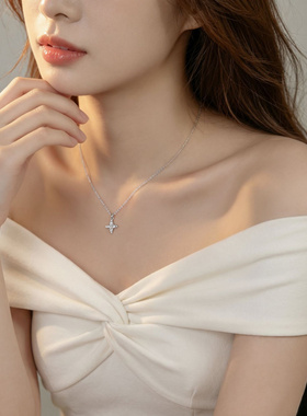S999银四芒星镶锆石项链女轻奢高