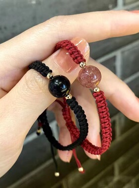 新款抖音网红黑曜石幸运珠子手绳