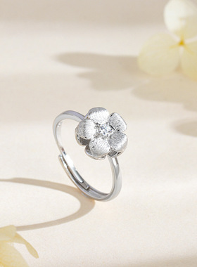s925纯银黄金点钻小花戒指女立体