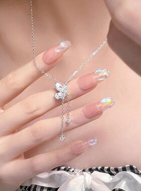 S999纯银蝴蝶流苏项链女款吊坠轻