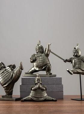 新中式文创意家居秦大兵马俑摆件覆古办公室橱窗玄关柜个性装饰品