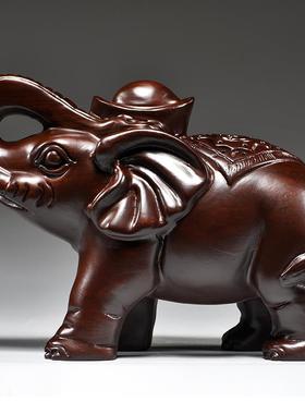 黑檀木雕刻大象摆件一对木象家居客厅店铺装饰红木工艺品乔迁送礼