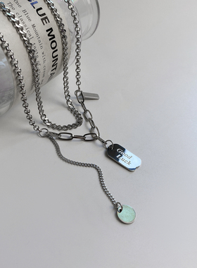 双层叠戴方牌字母项链ins冷淡风