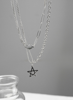 ins欧美钛钢五角星项链女士潮牌拼接嘻哈辣妹锁骨链小众简约项饰