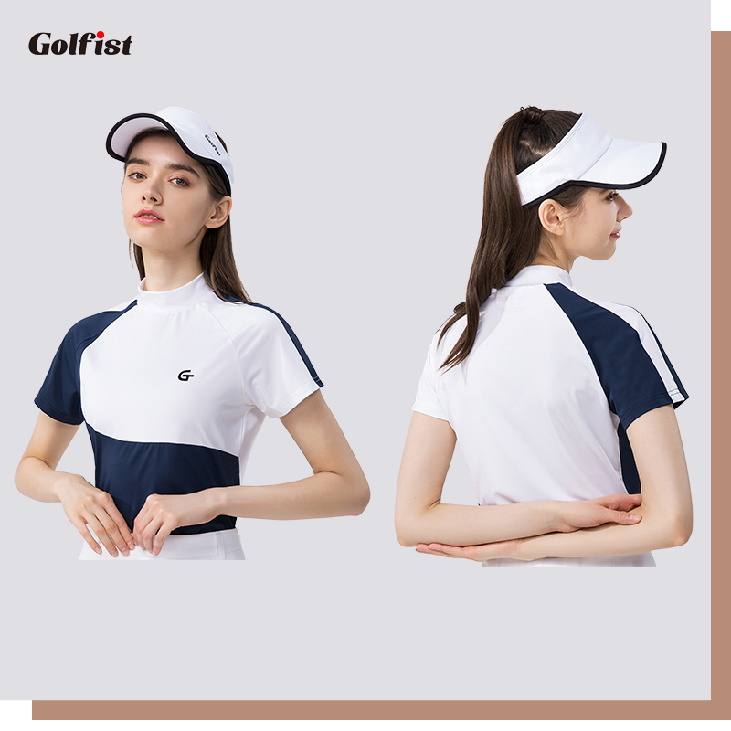 Golfist高尔夫短袖女士T恤夏运动弹力速干GOLF拼色韩版女上衣黑色