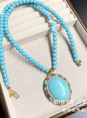 新中式绿松石文艺项链宫廷风设计