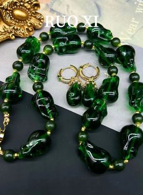 vintage西洋回流祖母绿琉璃复古