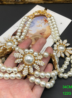 vintage饰品重工手工编织花朵珠