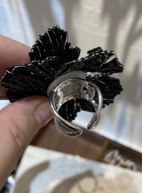 多层山茶花花瓣开口戒指串珠手工