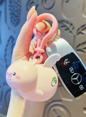 三颗柚钥匙扣创意拉线飞天小猪车