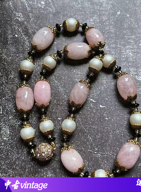 天然石中古项链女天然粉水晶项链