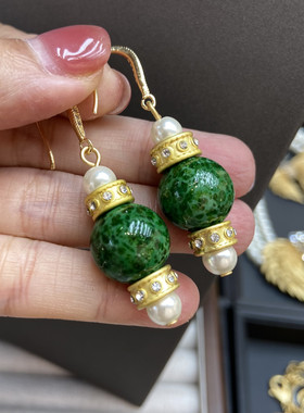 中古vintage老料子珍珠项链绿蛙