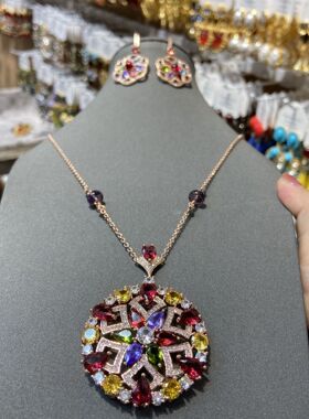 奢华夸张新娘璀璨彩色彩宝花朵圆