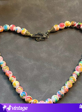 琉璃中古vintage古法老琉璃项链