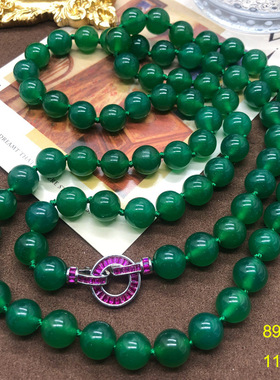 欧玛拉圆珠链中古风绿玛瑙玉项链